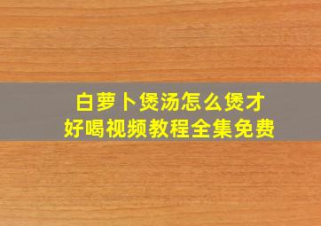 白萝卜煲汤怎么煲才好喝视频教程全集免费