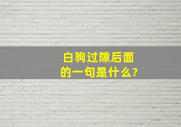 白驹过隙后面的一句是什么?