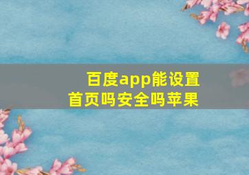 百度app能设置首页吗安全吗苹果