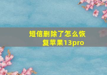 短信删除了怎么恢复苹果13pro