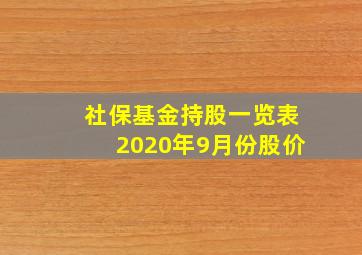 社保基金持股一览表2020年9月份股价