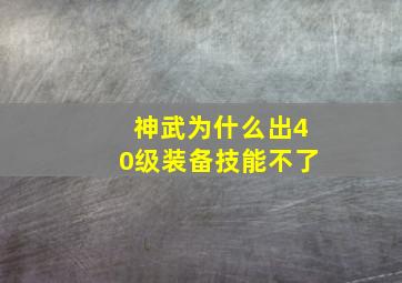 神武为什么出40级装备技能不了