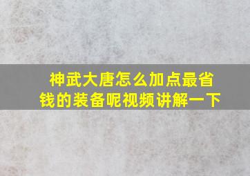 神武大唐怎么加点最省钱的装备呢视频讲解一下