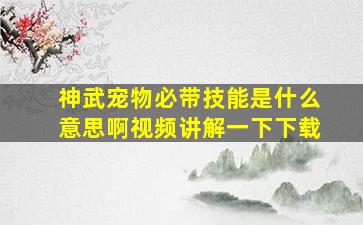 神武宠物必带技能是什么意思啊视频讲解一下下载