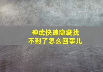 神武快速隐藏找不到了怎么回事儿