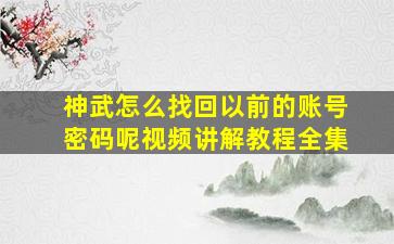 神武怎么找回以前的账号密码呢视频讲解教程全集