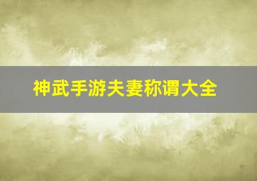 神武手游夫妻称谓大全