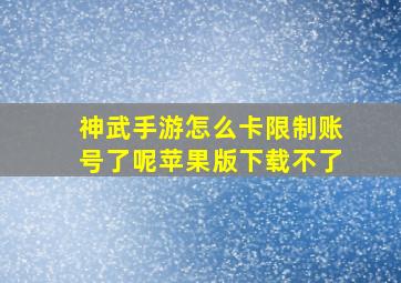 神武手游怎么卡限制账号了呢苹果版下载不了