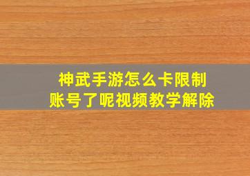 神武手游怎么卡限制账号了呢视频教学解除