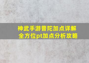 神武手游普陀加点详解全方位pt加点分析攻略