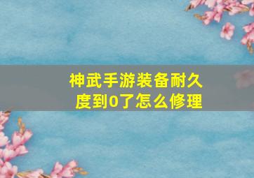 神武手游装备耐久度到0了怎么修理