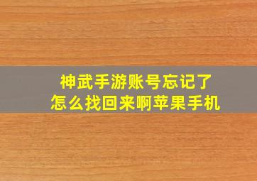 神武手游账号忘记了怎么找回来啊苹果手机