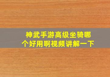 神武手游高级坐骑哪个好用啊视频讲解一下