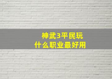 神武3平民玩什么职业最好用