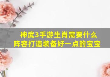 神武3手游生肖需要什么阵容打造装备好一点的宝宝