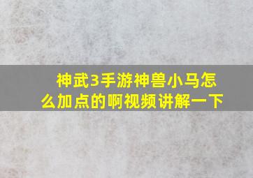 神武3手游神兽小马怎么加点的啊视频讲解一下