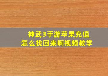 神武3手游苹果充值怎么找回来啊视频教学