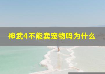 神武4不能卖宠物吗为什么