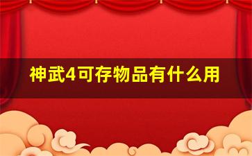 神武4可存物品有什么用