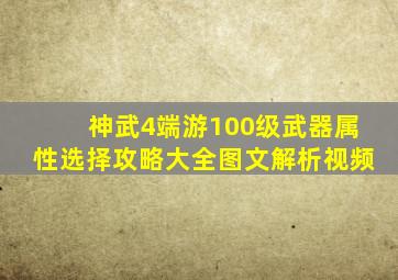 神武4端游100级武器属性选择攻略大全图文解析视频