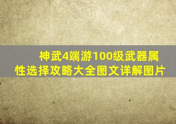 神武4端游100级武器属性选择攻略大全图文详解图片