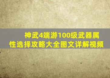 神武4端游100级武器属性选择攻略大全图文详解视频