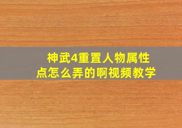 神武4重置人物属性点怎么弄的啊视频教学