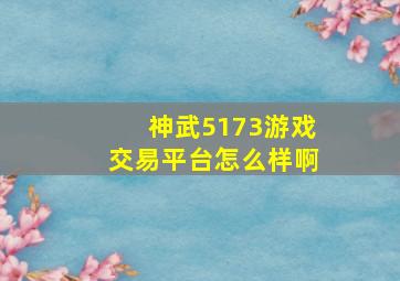 神武5173游戏交易平台怎么样啊