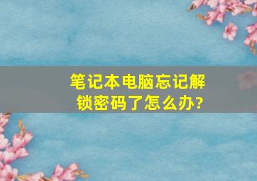 笔记本电脑忘记解锁密码了怎么办?