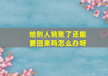 给别人转账了还能要回来吗怎么办呀