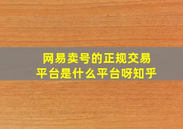 网易卖号的正规交易平台是什么平台呀知乎