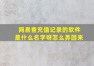 网易查充值记录的软件是什么名字呀怎么弄回来