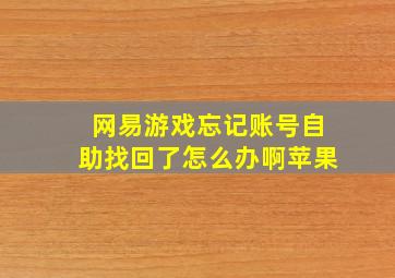 网易游戏忘记账号自助找回了怎么办啊苹果