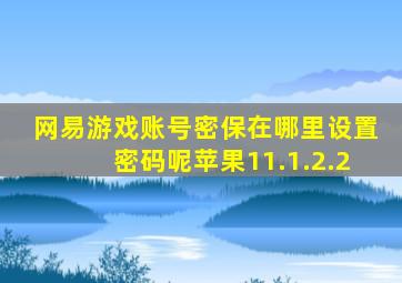 网易游戏账号密保在哪里设置密码呢苹果11.1.2.2