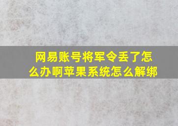 网易账号将军令丢了怎么办啊苹果系统怎么解绑