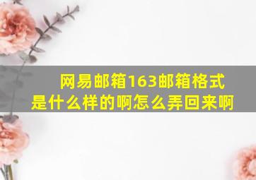 网易邮箱163邮箱格式是什么样的啊怎么弄回来啊