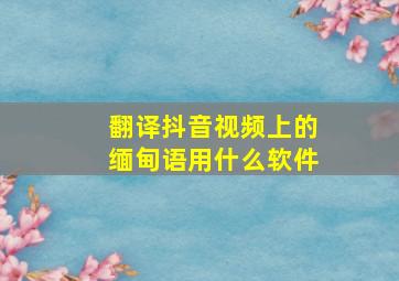 翻译抖音视频上的缅甸语用什么软件