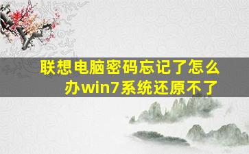 联想电脑密码忘记了怎么办win7系统还原不了