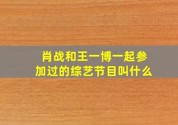 肖战和王一博一起参加过的综艺节目叫什么