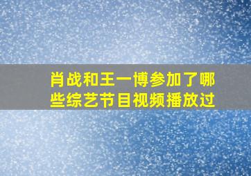 肖战和王一博参加了哪些综艺节目视频播放过