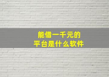 能借一千元的平台是什么软件