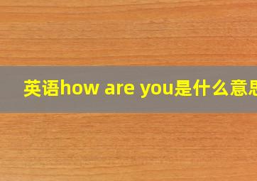 英语how are you是什么意思?