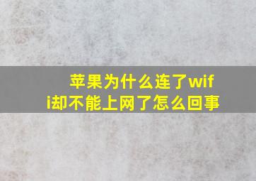 苹果为什么连了wifi却不能上网了怎么回事