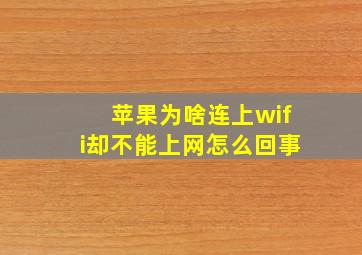 苹果为啥连上wifi却不能上网怎么回事