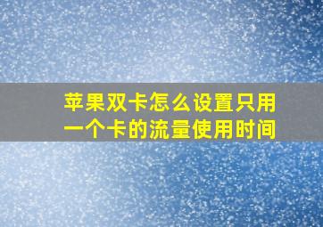 苹果双卡怎么设置只用一个卡的流量使用时间