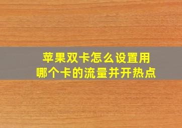 苹果双卡怎么设置用哪个卡的流量并开热点