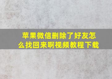 苹果微信删除了好友怎么找回来啊视频教程下载