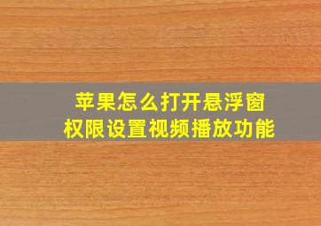 苹果怎么打开悬浮窗权限设置视频播放功能