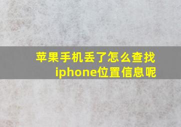 苹果手机丢了怎么查找iphone位置信息呢