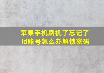 苹果手机刷机了忘记了id账号怎么办解锁密码